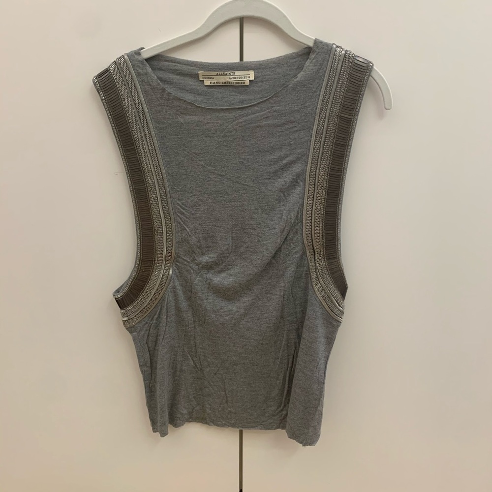 All saints embellished grey tank top